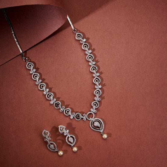 Necklace - Enchanted Sprial Rhodium Plated Necklace Set - Opal Touch