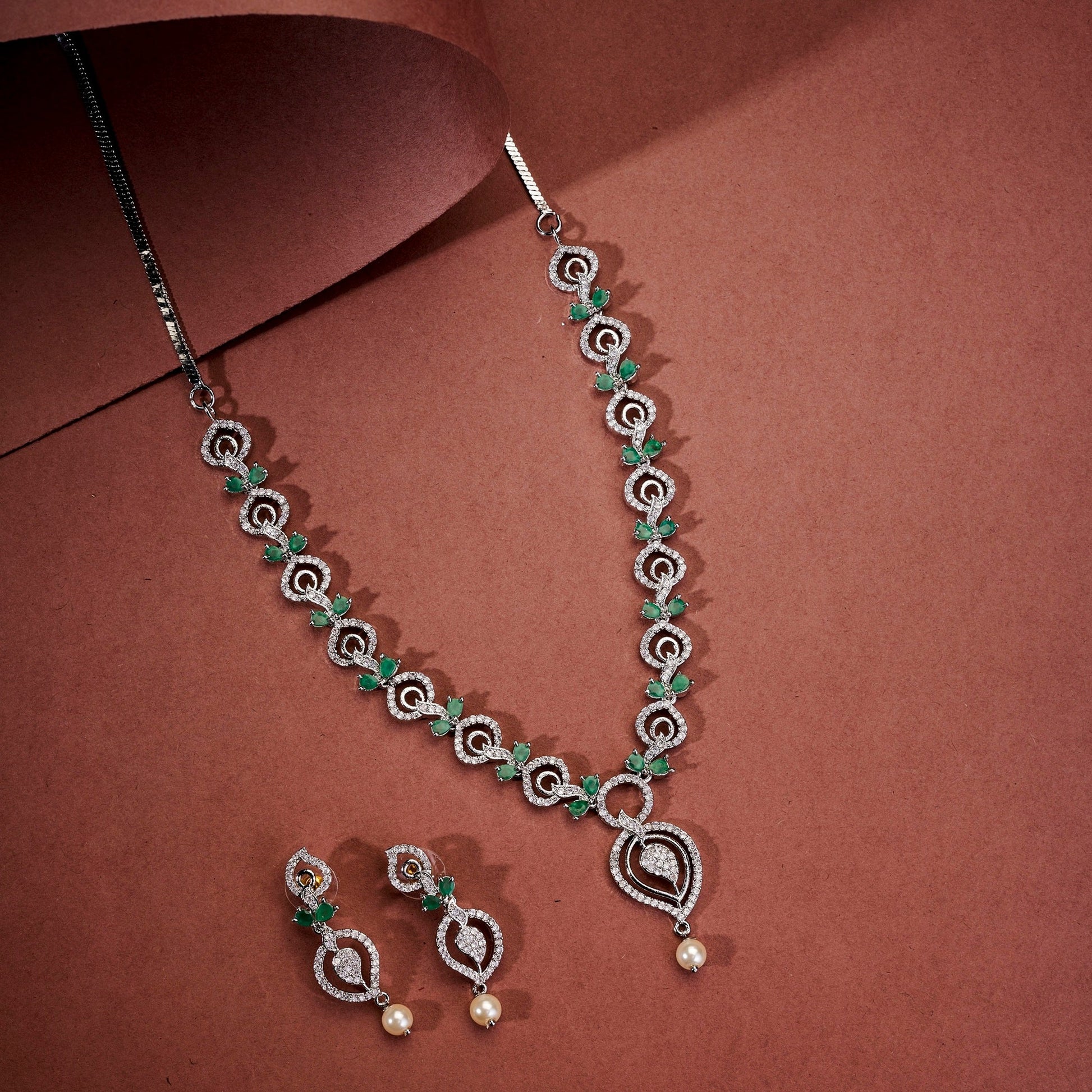 Necklace - Enchanted Sprial Rhodium Plated Necklace Set - Opal Touch