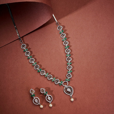 Necklace - Enchanted Sprial Rhodium Plated Necklace Set - Opal Touch