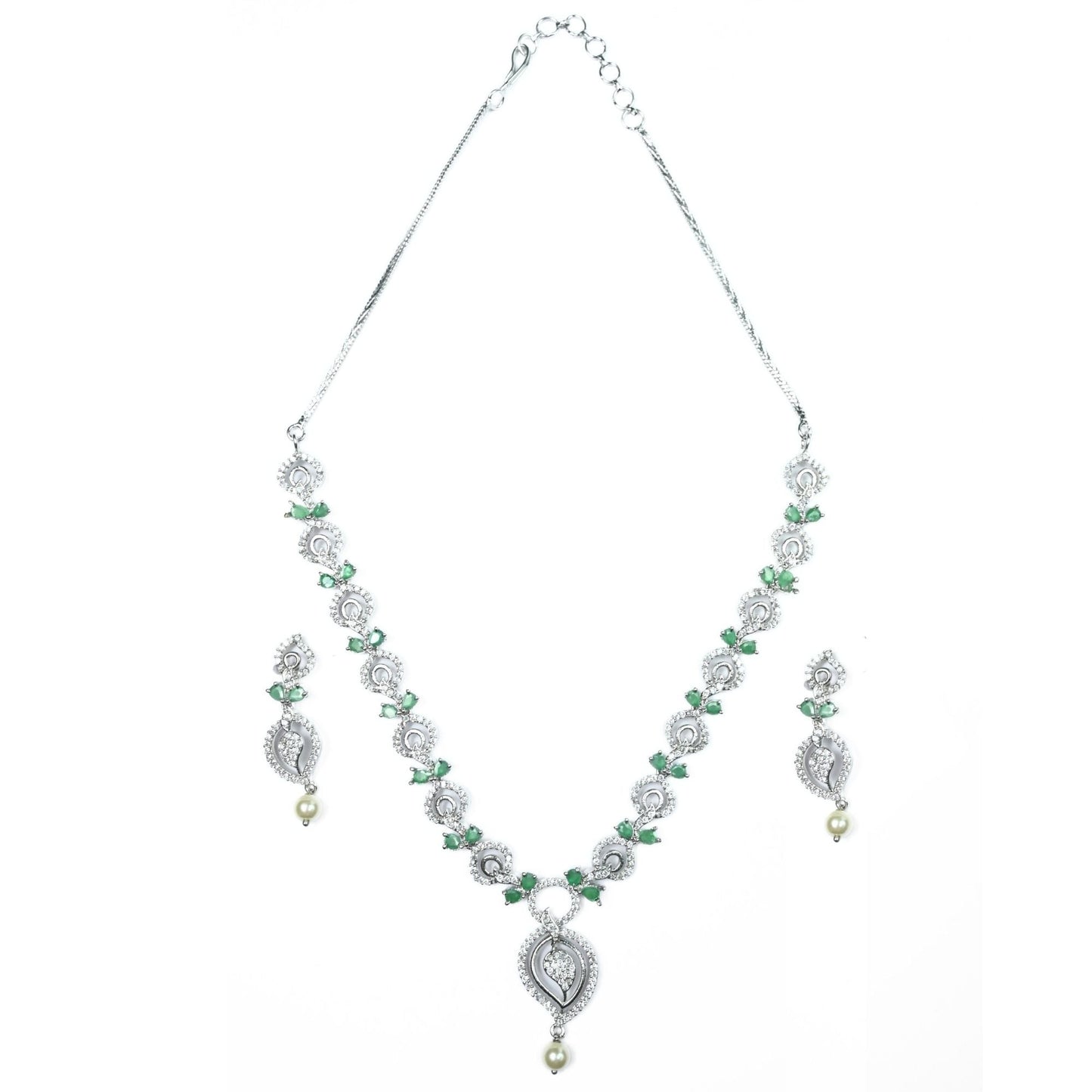 Necklace - Enchanted Sprial Rhodium Plated Necklace Set - Opal Touch