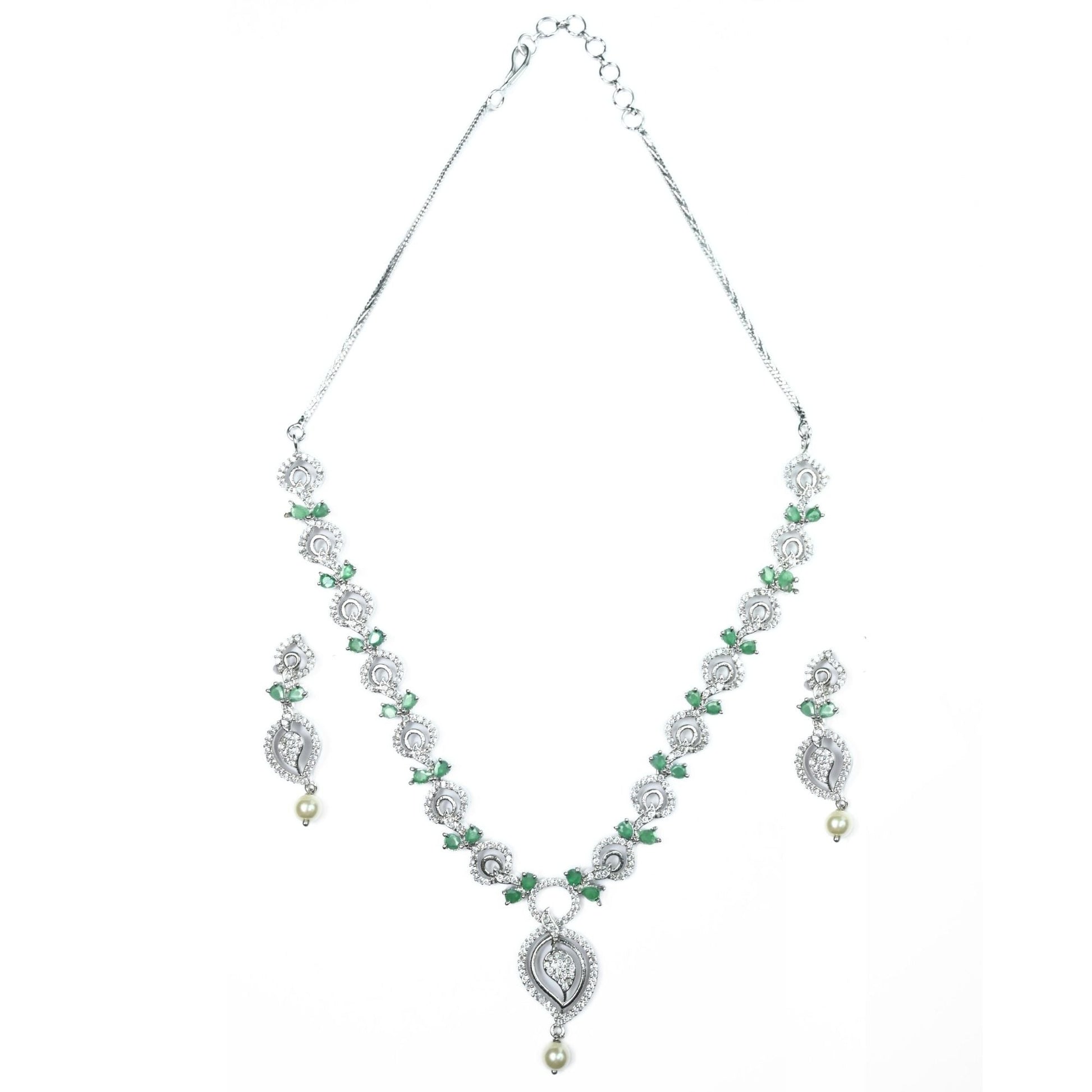 Necklace - Enchanted Sprial Rhodium Plated Necklace Set - Opal Touch