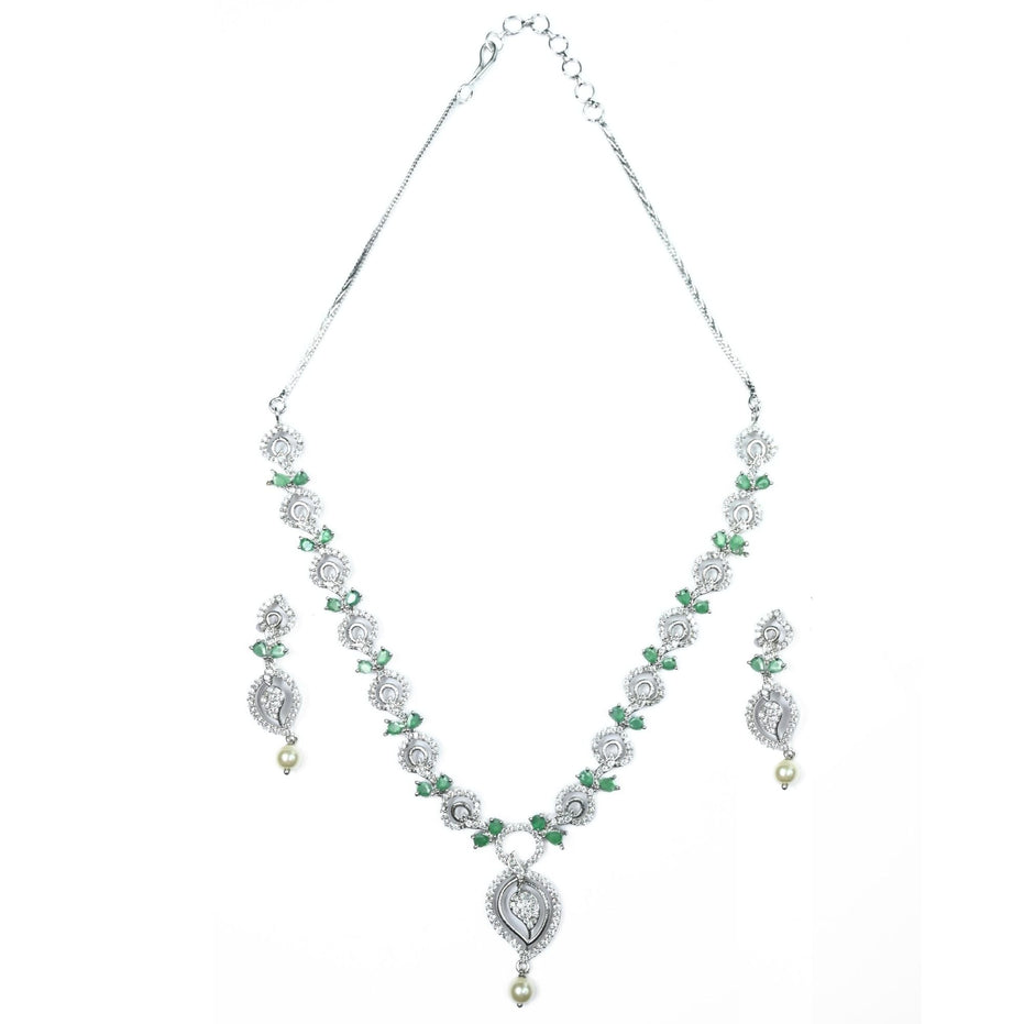 Necklace - Enchanted Sprial Rhodium Plated Necklace Set - Opal Touch