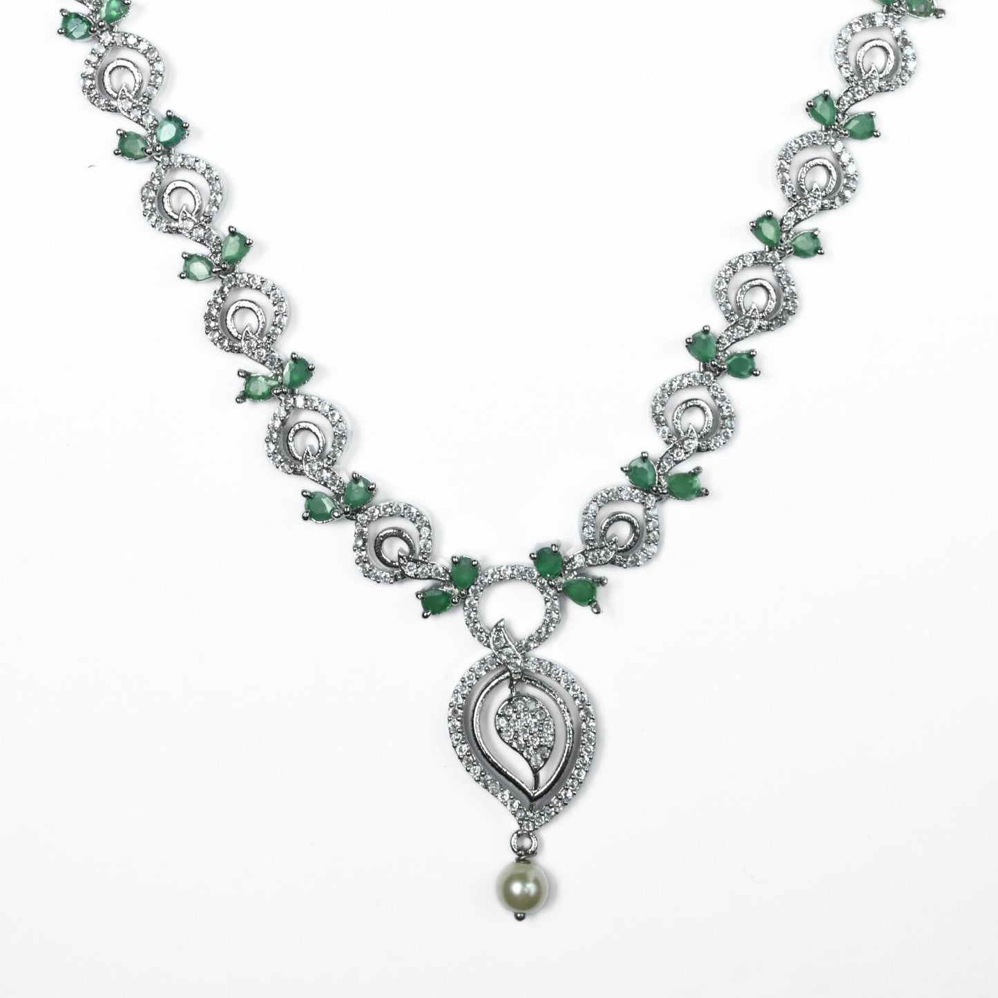 Necklace - Enchanted Sprial Rhodium Plated Necklace Set - Opal Touch