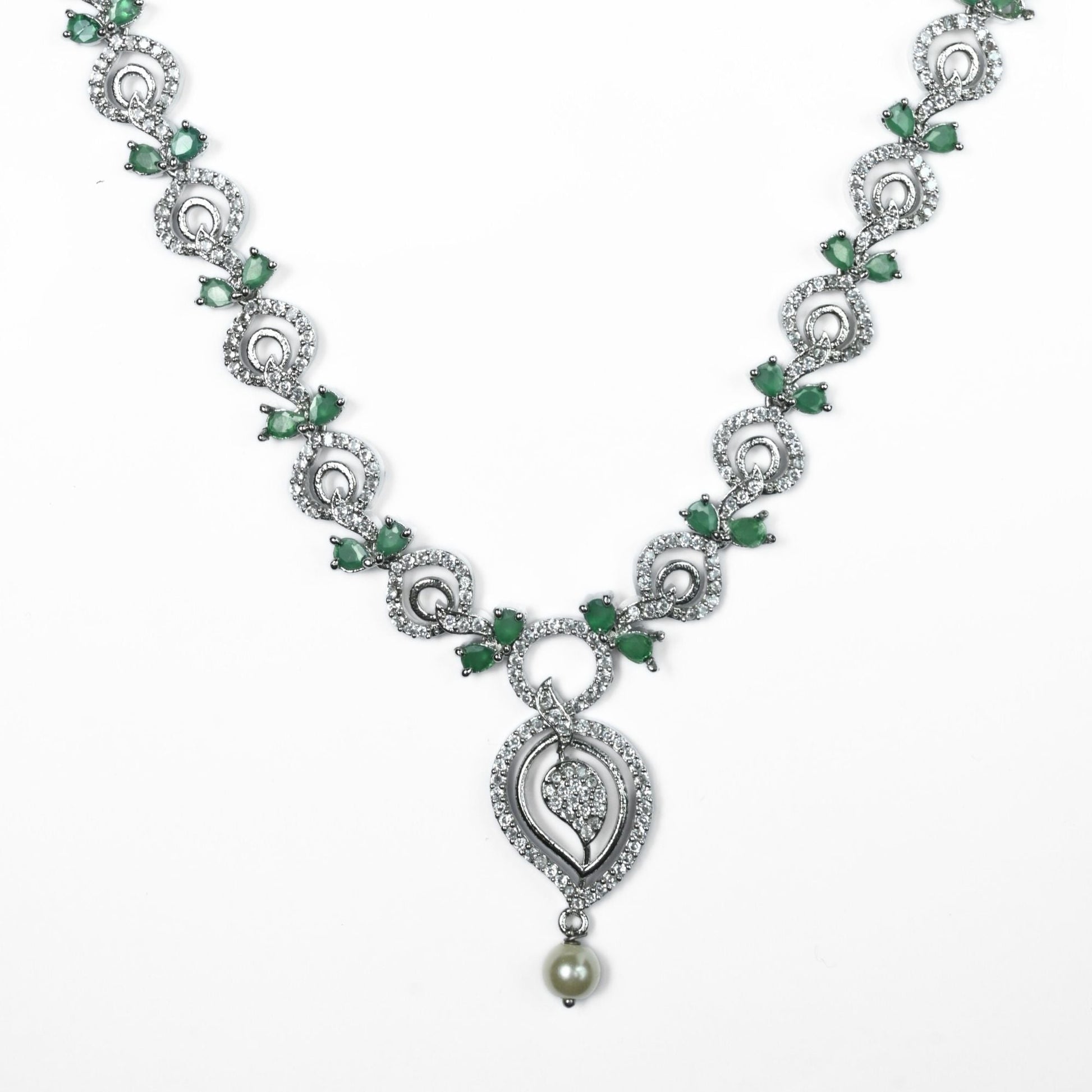 Necklace - Enchanted Sprial Rhodium Plated Necklace Set - Opal Touch