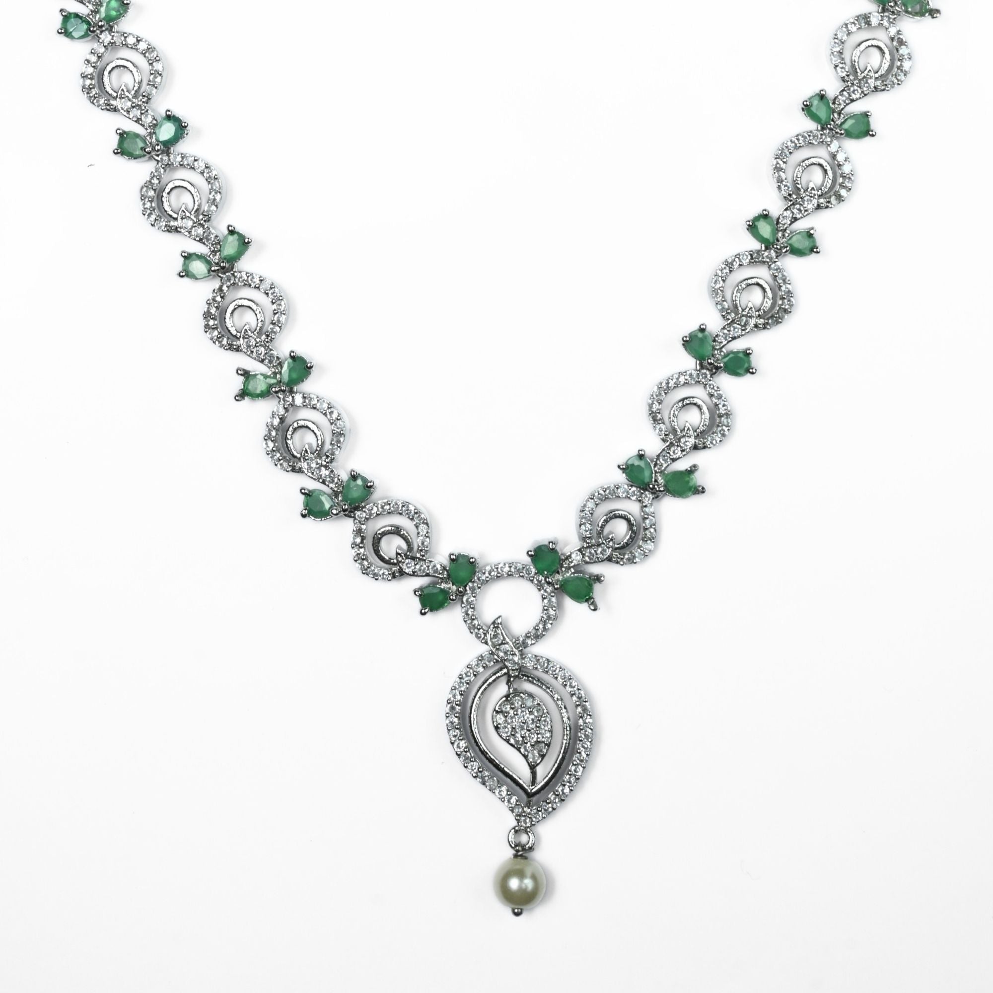 Necklace - Enchanted Sprial Rhodium Plated Necklace Set - Opal Touch