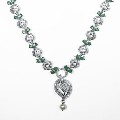 Necklace - Enchanted Sprial Rhodium Plated Necklace Set - Opal Touch