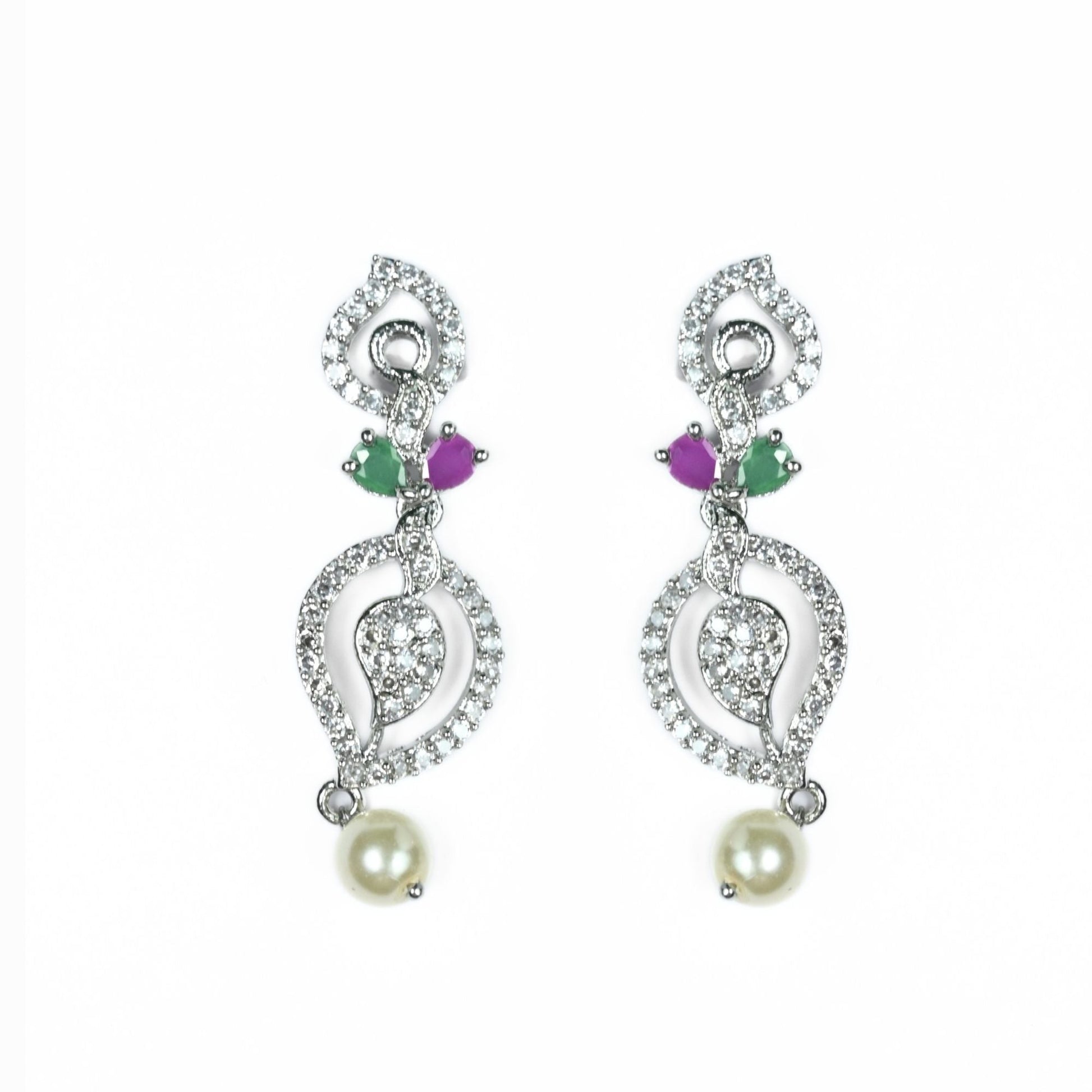 Necklace - Enchanted Sprial Rhodium Plated Necklace Set - Opal Touch