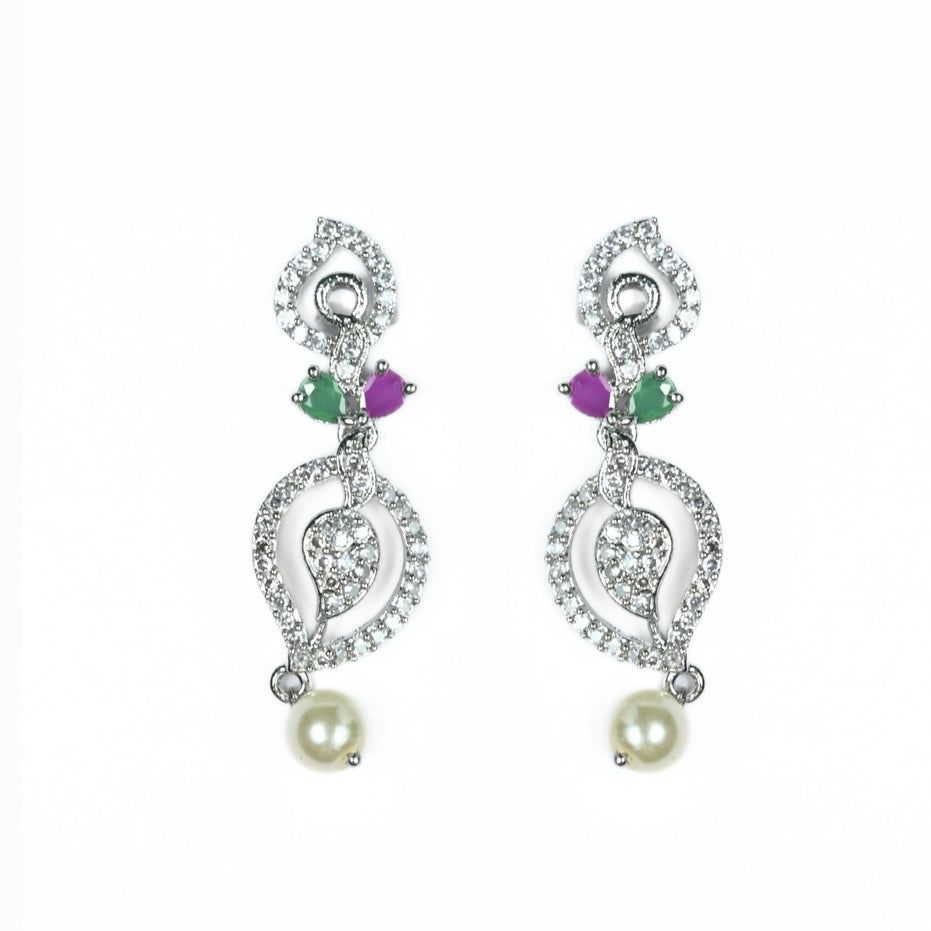 Necklace - Enchanted Sprial Rhodium Plated Necklace Set - Opal Touch
