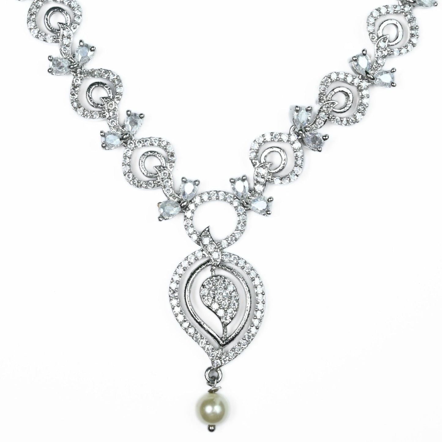 Necklace - Enchanted Sprial Rhodium Plated Necklace Set - Opal Touch