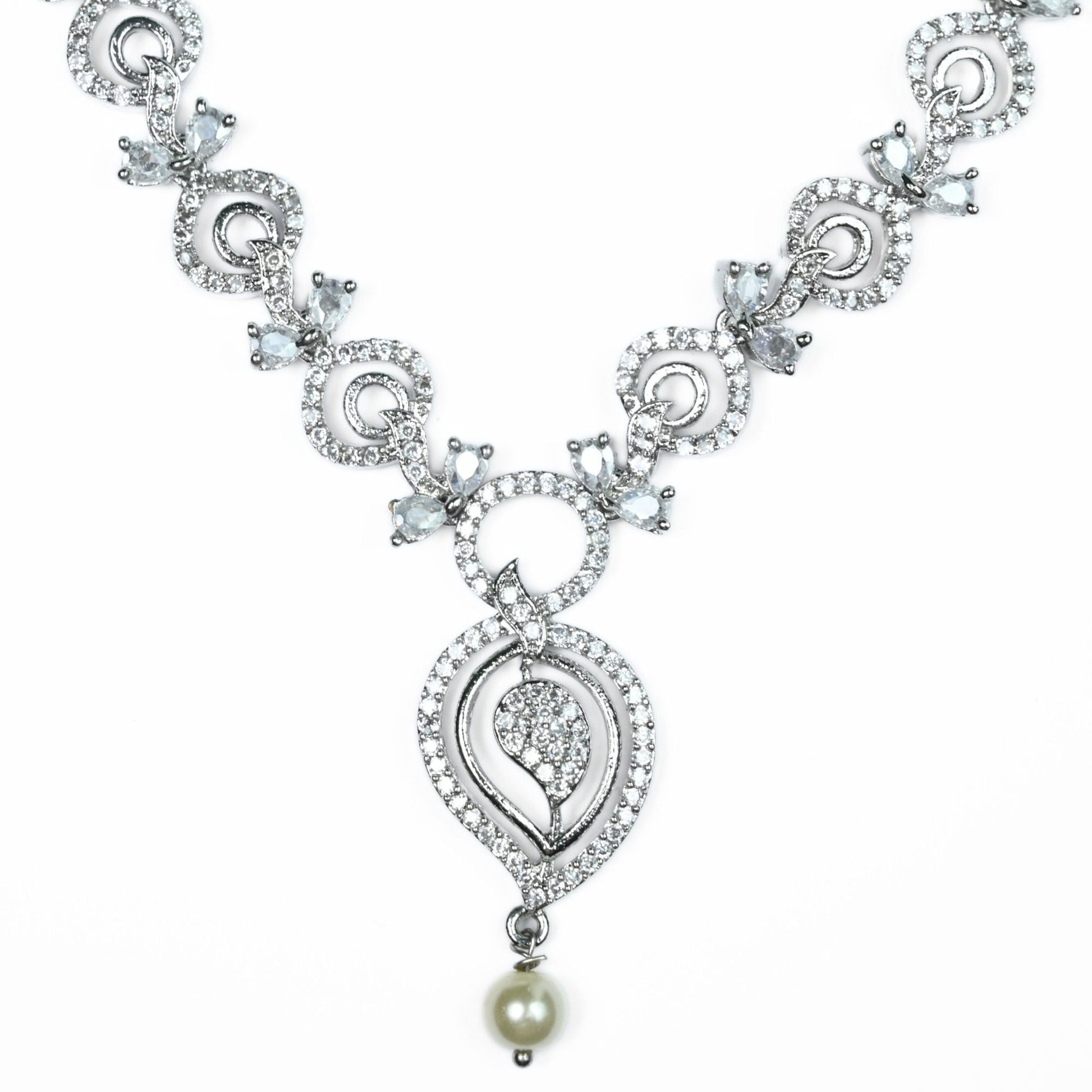 Necklace - Enchanted Sprial Rhodium Plated Necklace Set - Opal Touch