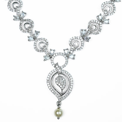 Necklace - Enchanted Sprial Rhodium Plated Necklace Set - Opal Touch