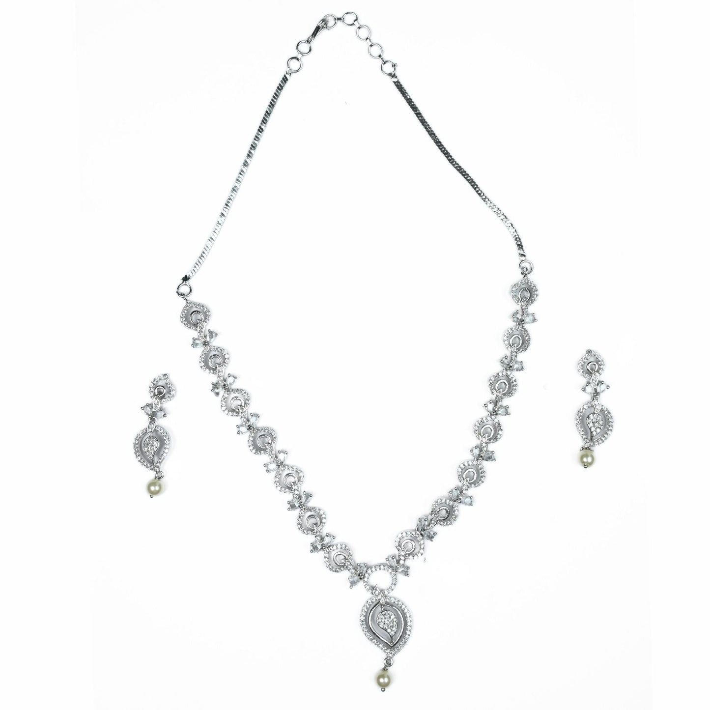 Necklace - Enchanted Sprial Rhodium Plated Necklace Set - Opal Touch