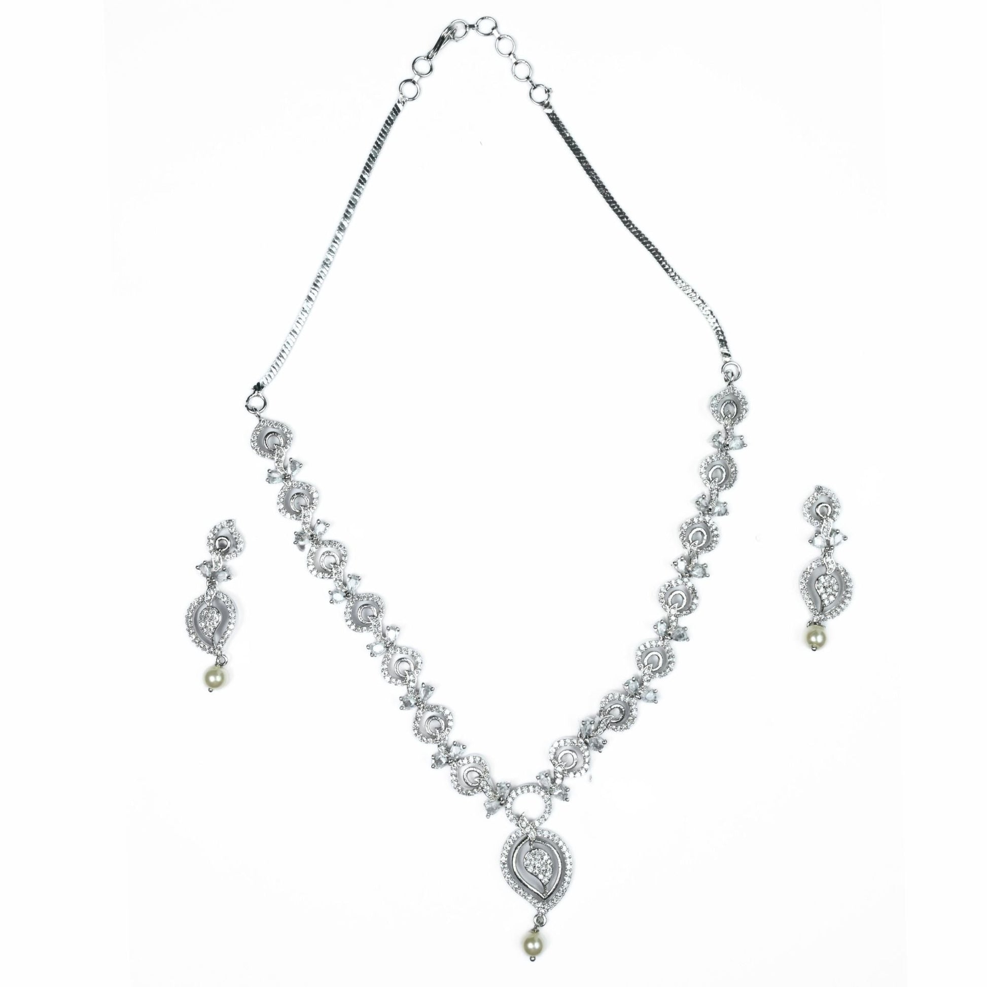 Necklace - Enchanted Sprial Rhodium Plated Necklace Set - Opal Touch