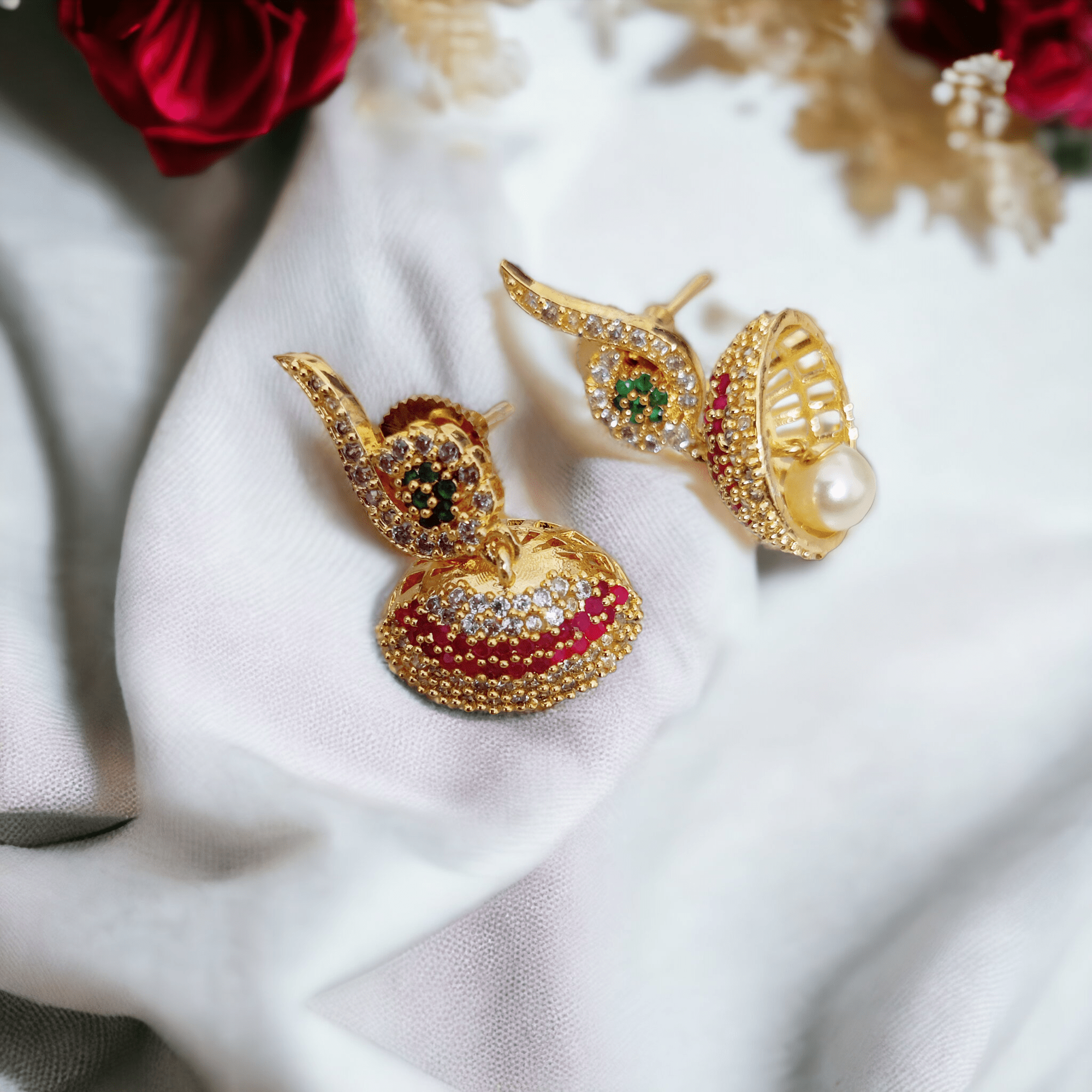 Opal Touch - Enchanted Tricolor Jhumka in Gold Plated - Jhumka