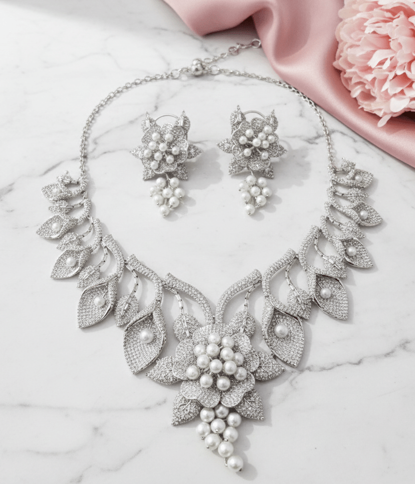 Enchanting Flower Petals Rhodium Necklace - Opal Touch