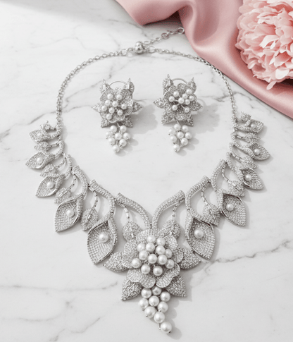 Enchanting Flower Petals Rhodium Necklace - Opal Touch