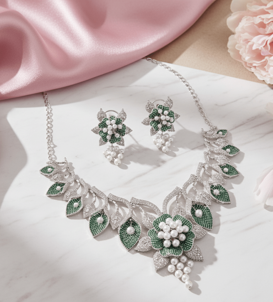 Enchanting Flower Petals Rhodium Necklace - Opal Touch