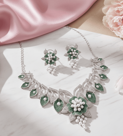 Enchanting Flower Petals Rhodium Necklace - Opal Touch