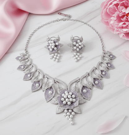 Enchanting Flower Petals Rhodium Necklace - Opal Touch