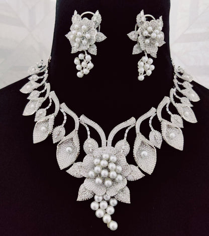 Opal Touch - Enchanting Flower Petals Rhodium Necklace - Necklace