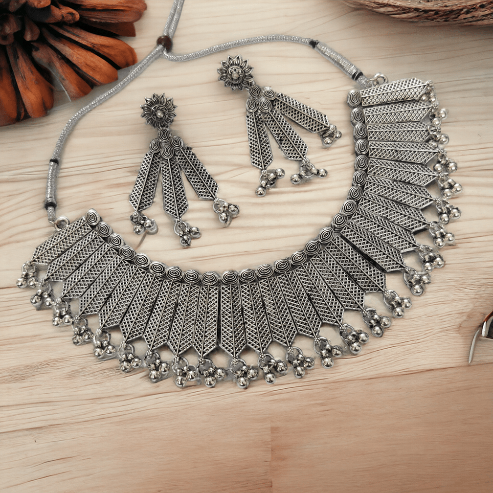 Opal Touch - Enchanting Oxidized Necklace Set - Necklace