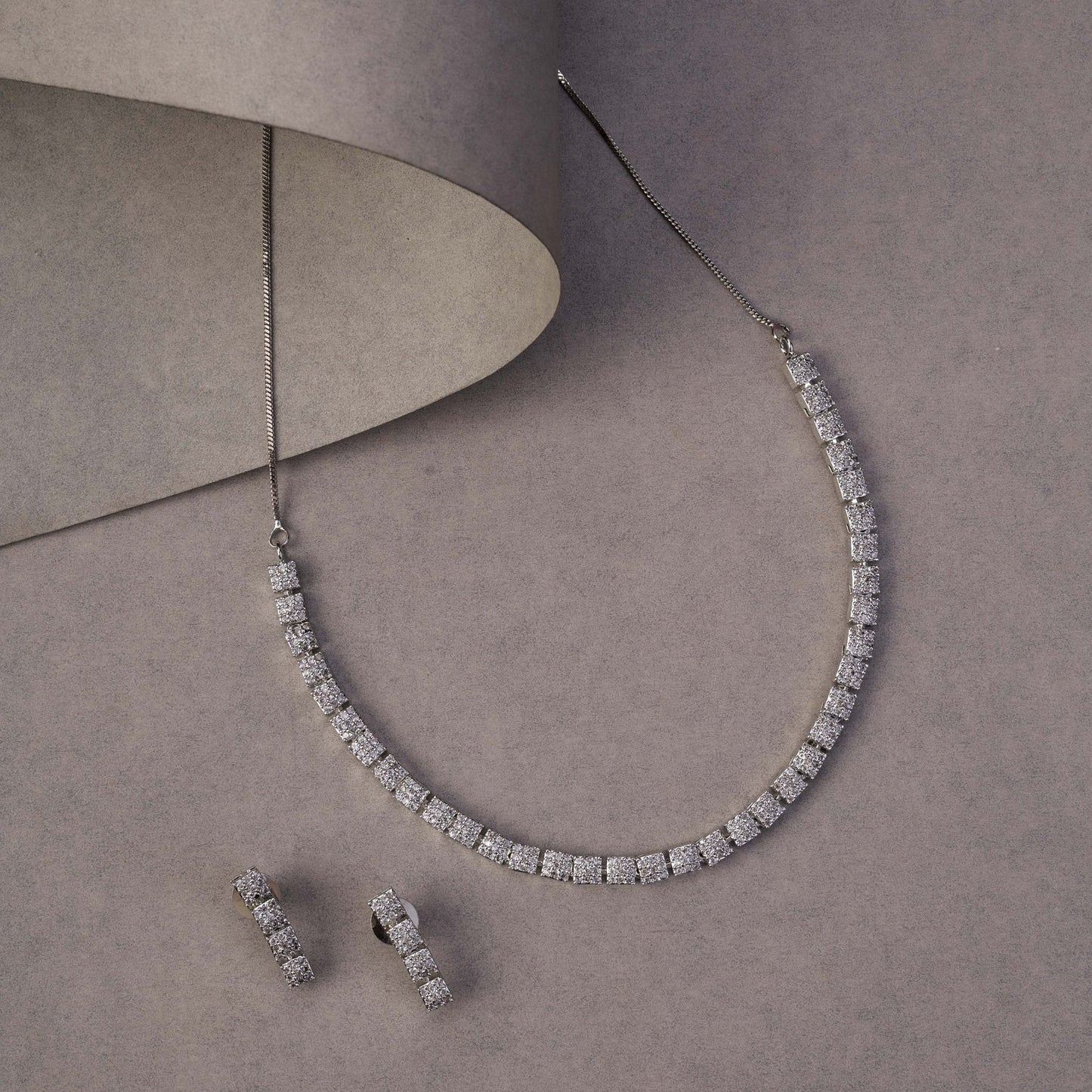 Necklace - Enchanting Pave Cubic Zirconia Rhodium Necklace Set - Opal Touch