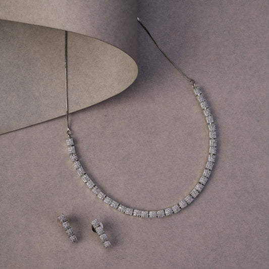 Necklace - Enchanting Pave Cubic Zirconia Rhodium Necklace Set - Opal Touch