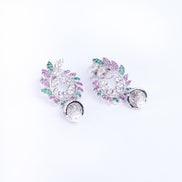 Opal Touch - Enchanting Red-Green Harmony: Brass Rhodium CZ Earrings - Earrings