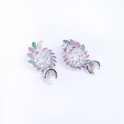 Opal Touch - Enchanting Red-Green Harmony: Brass Rhodium CZ Earrings - Earrings