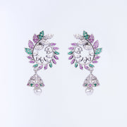 Opal Touch - Enchanting Red-Green Harmony: Brass Rhodium CZ Earrings - Earrings