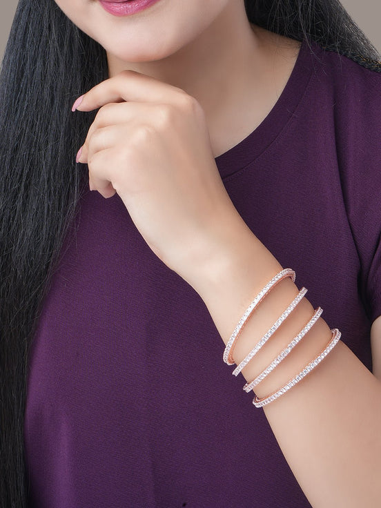 Enchanting White Rose Gold Bangles (Pack of 4) - Opal Touch