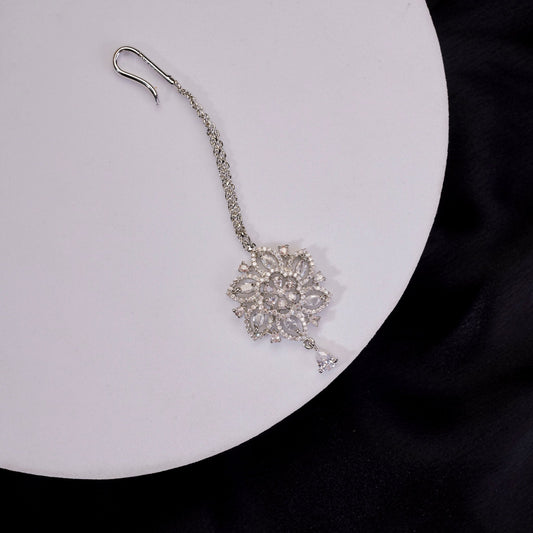 Tika - Essemble Floret Rhodium Plated Maang Tika - Opal Touch