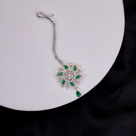 Tika - Essemble Floret Rhodium Plated Maang Tika - Opal Touch