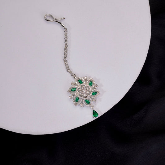 Tika - Essemble Floret Rhodium Plated Maang Tika - Opal Touch