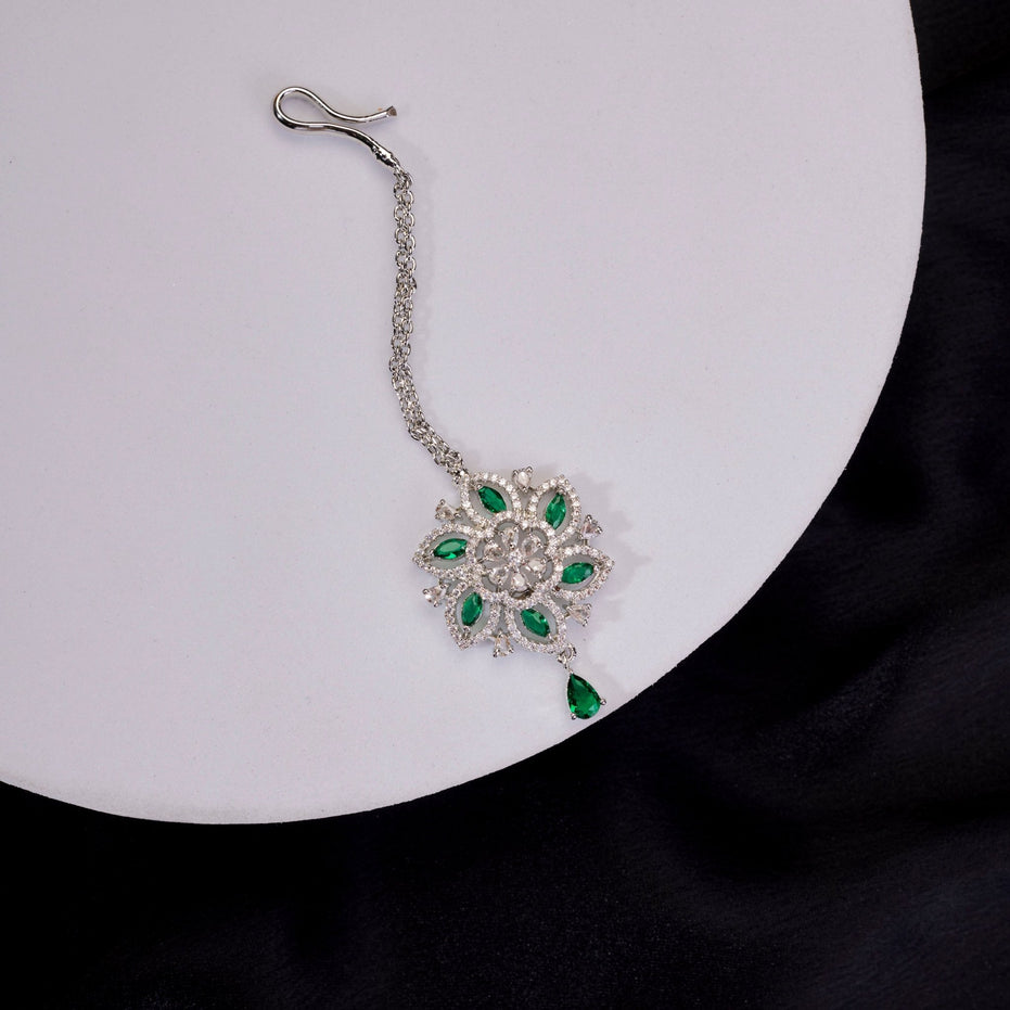 Tika - Essemble Floret Rhodium Plated Maang Tika - Opal Touch