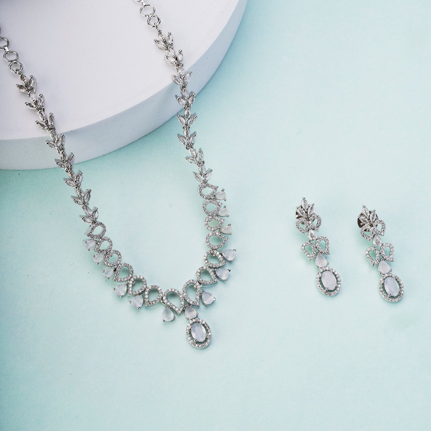 Necklace - Ethereal Bloom Rhodium Necklace - Opal Touch