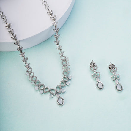 Necklace - Ethereal Bloom Rhodium Necklace - Opal Touch