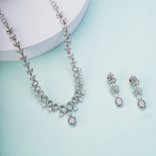 Necklace - Ethereal Bloom Rhodium Necklace - Opal Touch