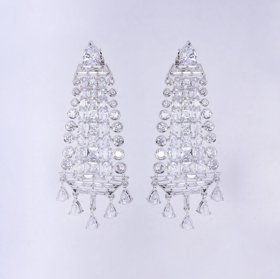 Opal Touch - Ethereal White Serenade: Brass Rhodium CZ Earrings - Earrings