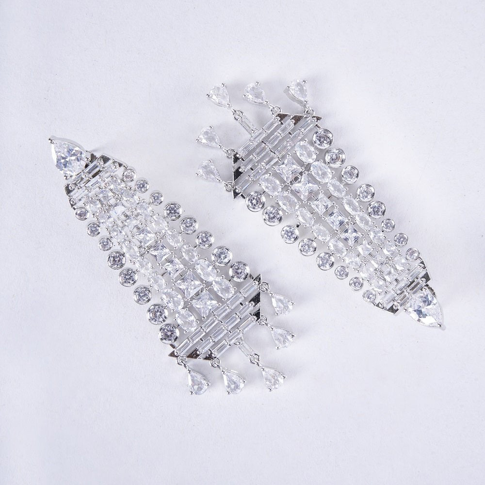 Opal Touch - Ethereal White Serenade: Brass Rhodium CZ Earrings - Earrings