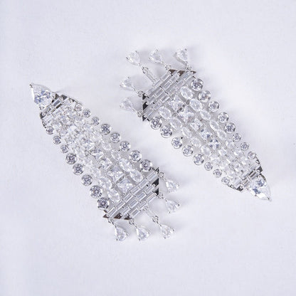 Opal Touch - Ethereal White Serenade: Brass Rhodium CZ Earrings - Earrings