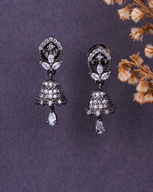 Jhumka - Ethnic Black Plated Floral Jhumka - Opal Touch