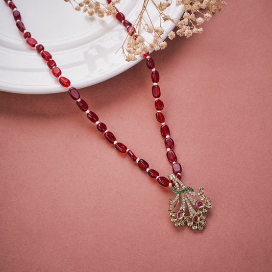 Locket Set - Ethnic Gemstone Mehendi Plated Locket Set with Sparkling Floral Pendant - Opal Touch