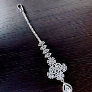 Opal Touch - Exclusive Silver Cz Long Necklace with Earrings and Tika - Necklace