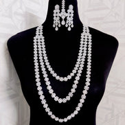 Opal Touch - Exclusive Silver Cz Long Necklace with Earrings and Tika - Necklace