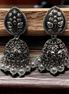 Opal Touch - Exquisite Oxidized Jhumkas with delicate Hanging Moti - Jhumka