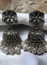 Opal Touch - Exquisite Oxidized Jhumkas with delicate Hanging Moti - Jhumka