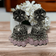 Opal Touch - Exquisite Oxidized Jhumkas with delicate Hanging Moti - Jhumka