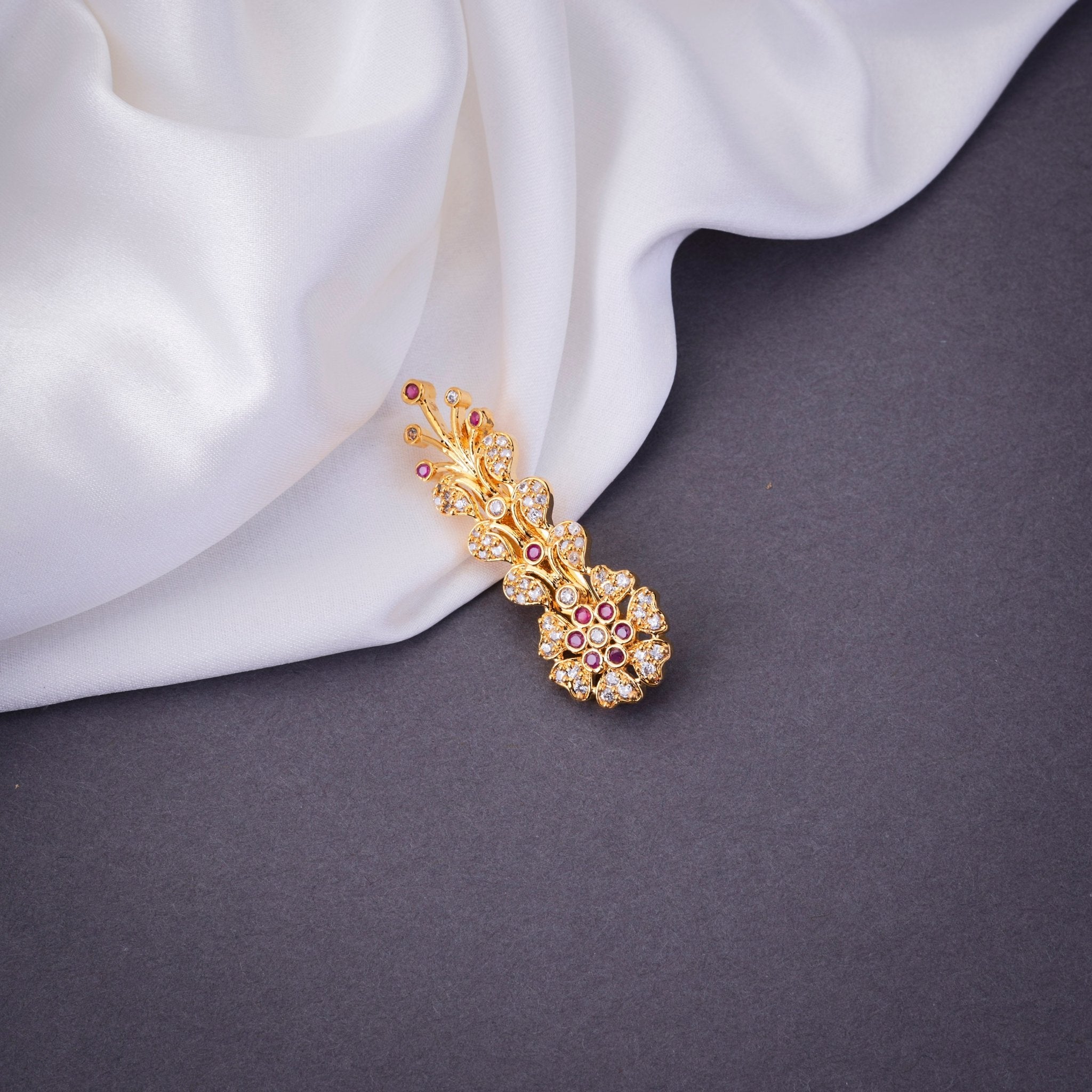 Saree Pin - Exquisite Red White Saree Pin - Opal Touch