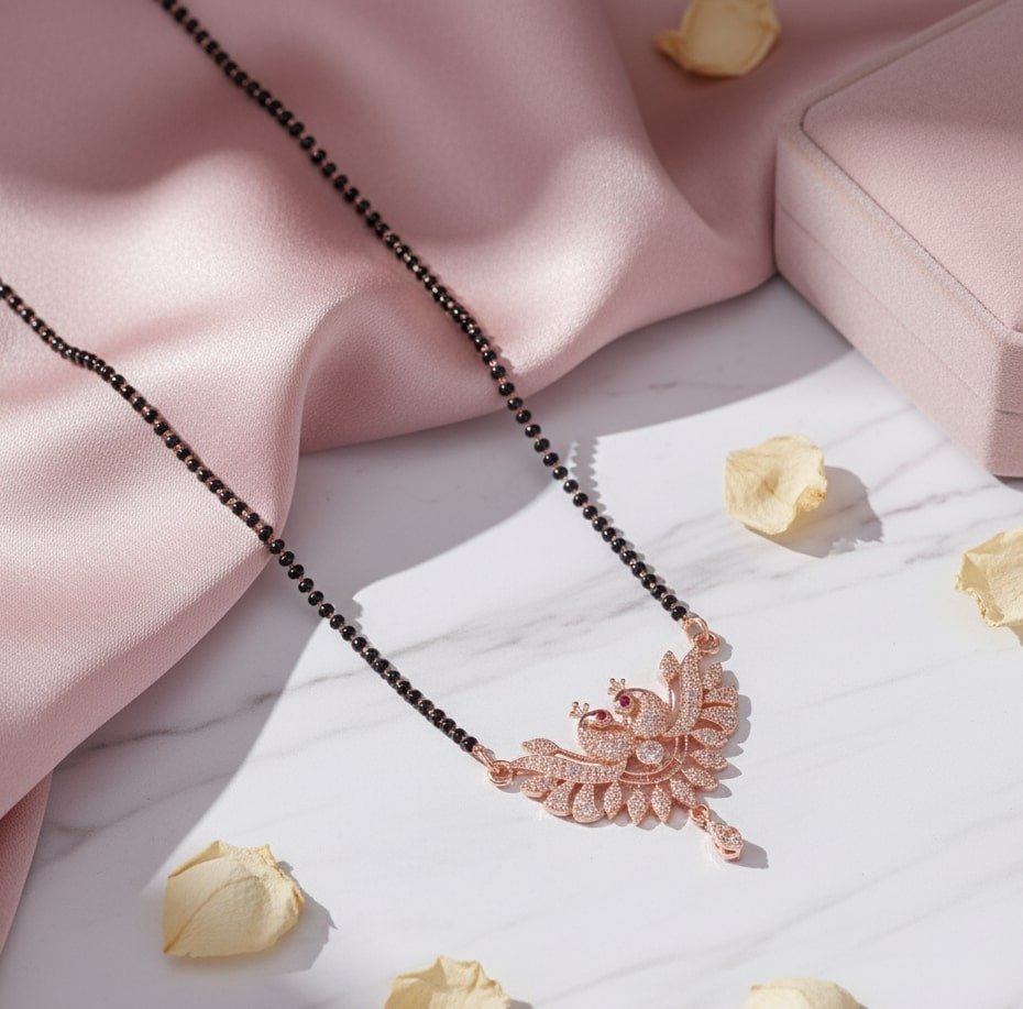 Exquisite Rose Gold Peacock Mangalsutra - Opal Touch